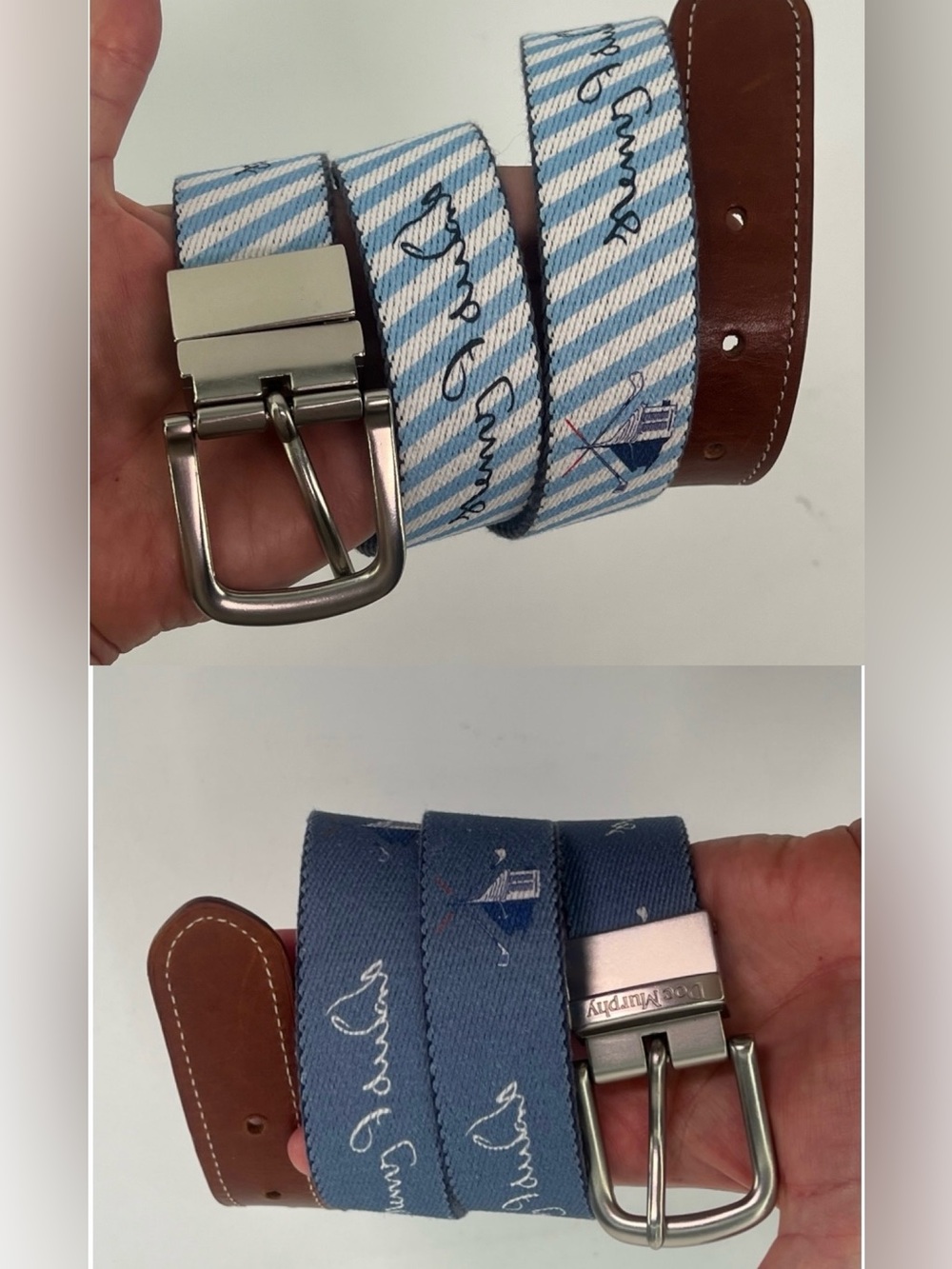 Doc Murphy Custom Golf Club Reversible Embroidered Blue Canvas Belt Approx. 34